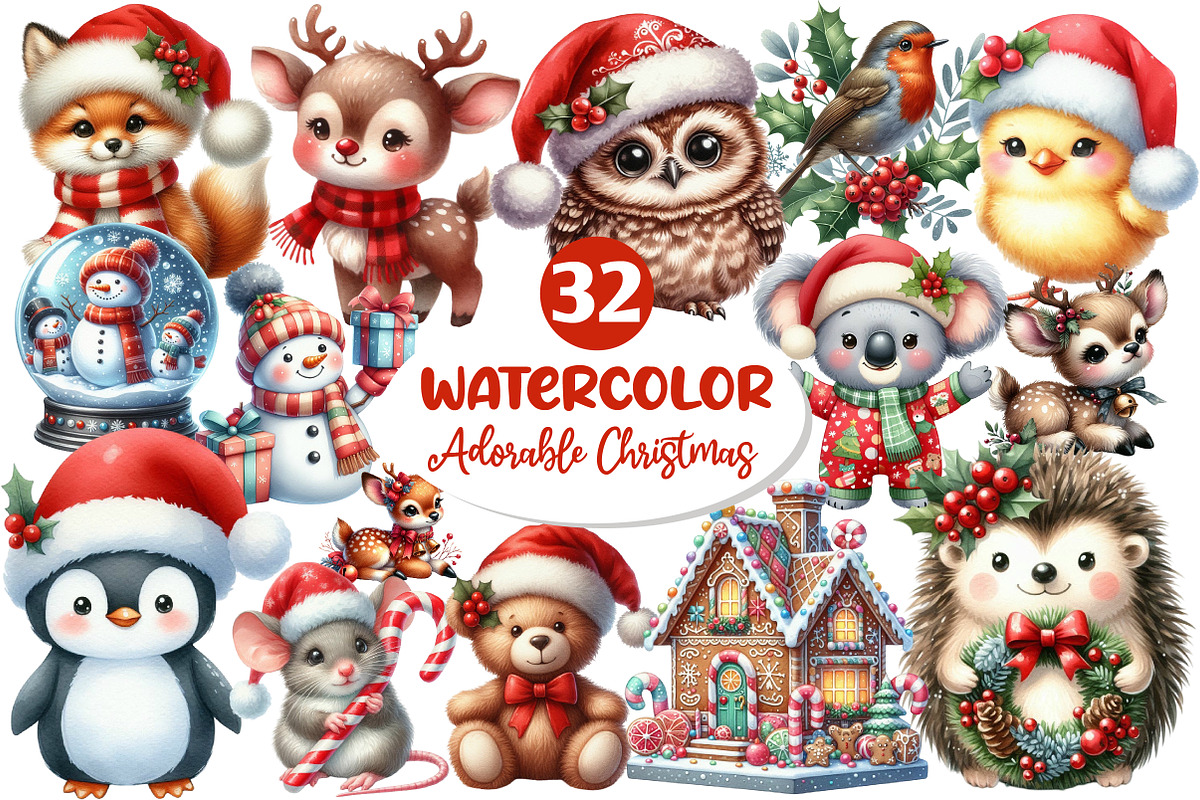 Cute Christmas Animals PNG, an Illustration by Dream Creation (Photo 1 of 6)