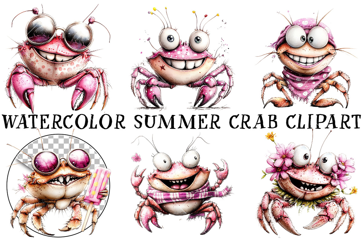 Whimsical Summer Crab Clipart, an Illustration by OK Design (Photo 2 of 6)