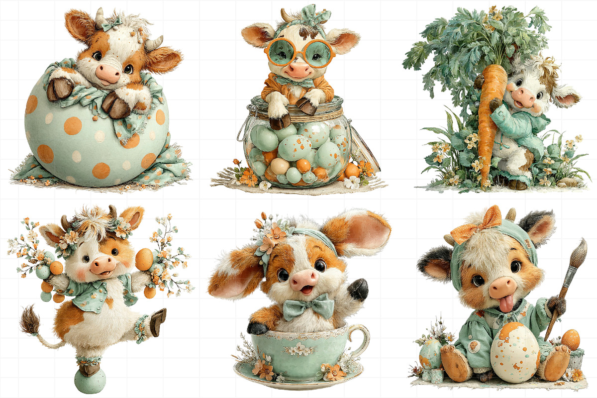 Watercolor Easter Funny Cow Clipart, an Illustration by Daily.Designs (Photo 4 of 8)