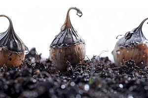 Three small dew-covered pumpkin gour, a Photo by LOGOCREATIVE