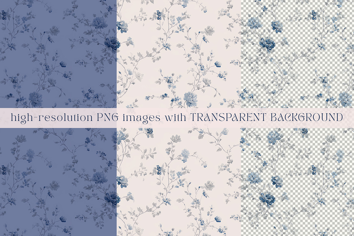 Blue Toile Floral Seamless Patterns
