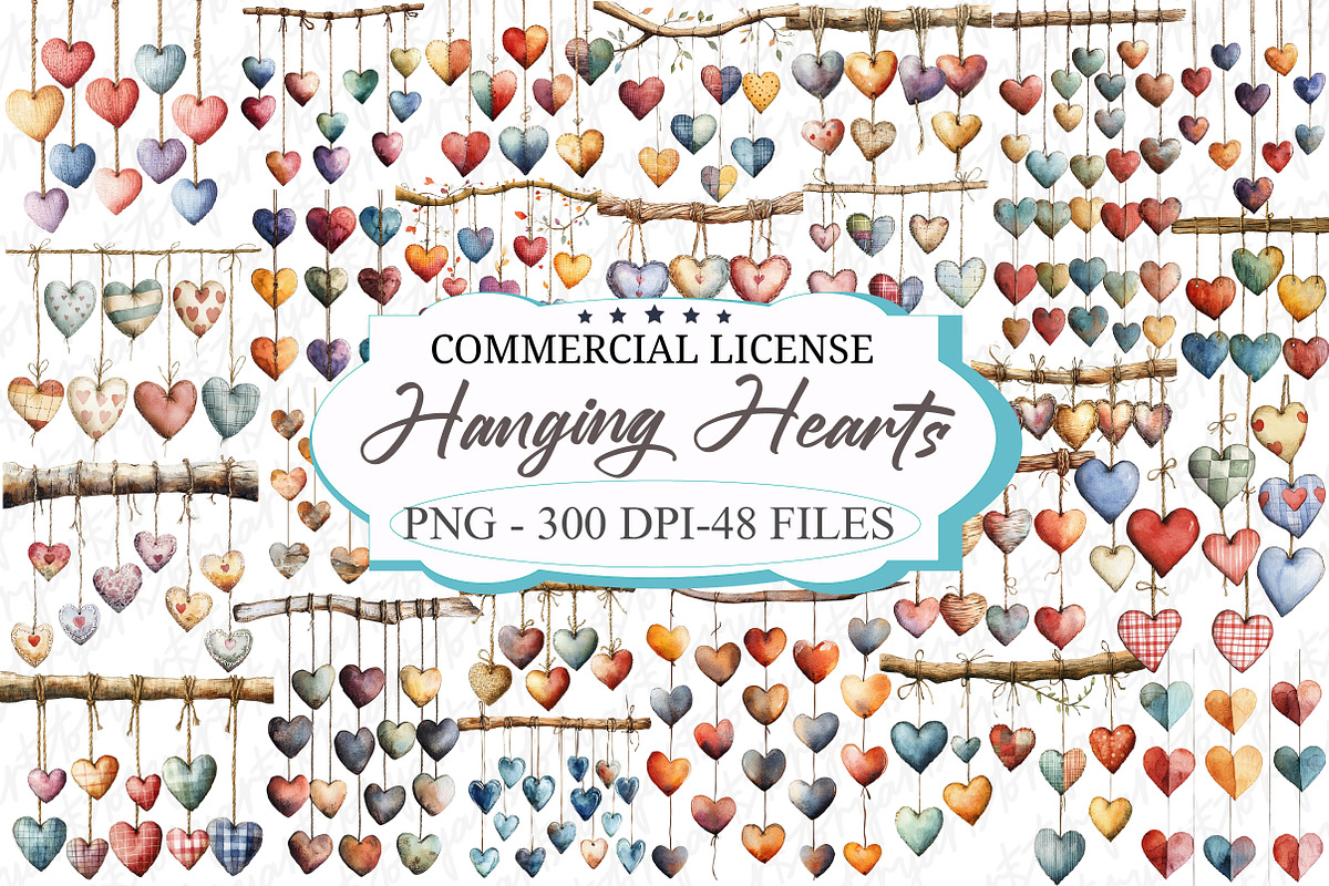 Rustic Hanging Hearts Clipart, an Illustration by designcity5 (Photo 1 of 5)