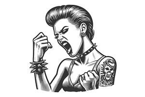 Punk Woman Shouting With Tattoo