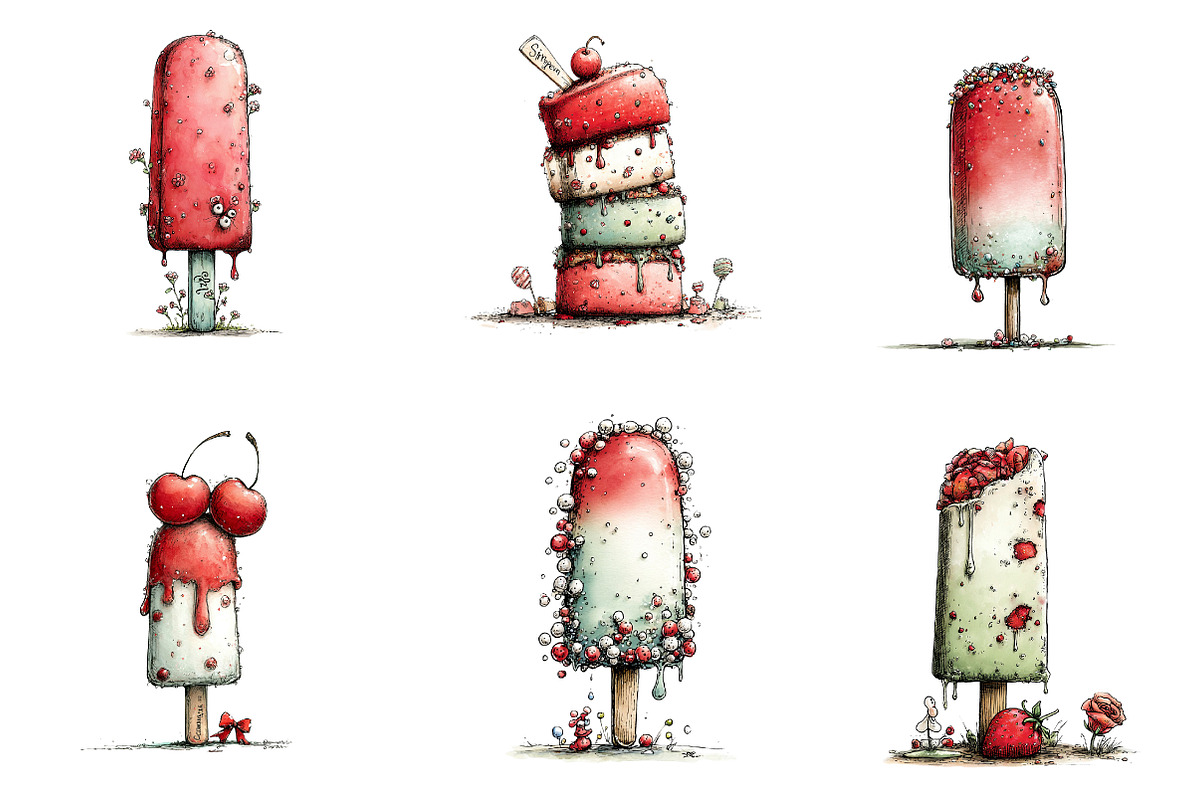 Whimsical Summer Ice Cream Clipart, an Illustration by CreationArt (Photo 2 of 6)