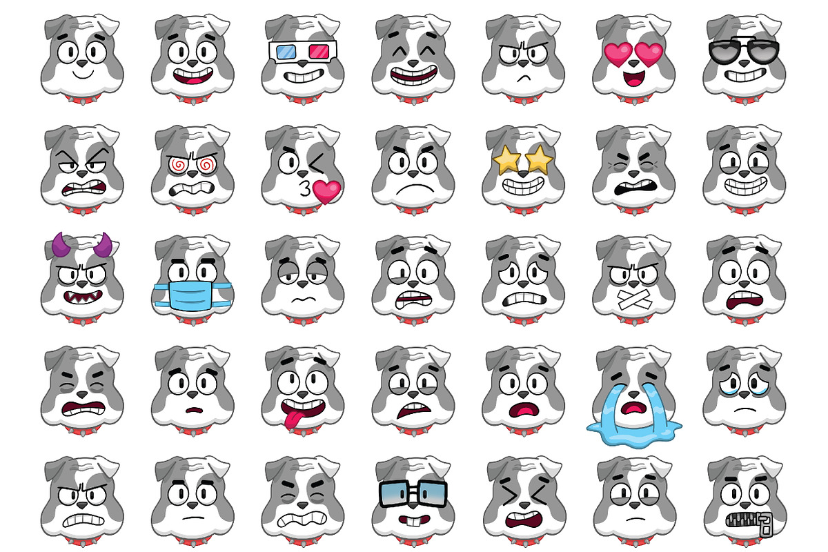 Bulldog Emoji Set, an Animal Illustration by Cartoon Shop (Photo 5 of 10)