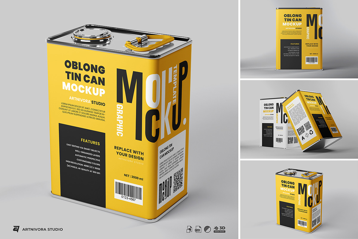 Oblong Tin Can Mockup Sets, a Cups & Container Mockup by Artnivora.Std (Photo 1 of 4)