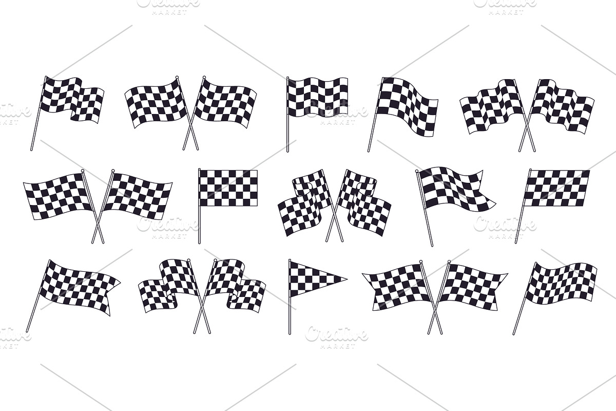 Racing flags. Checkered black white, a Transportation Illustration by LadadikArt
