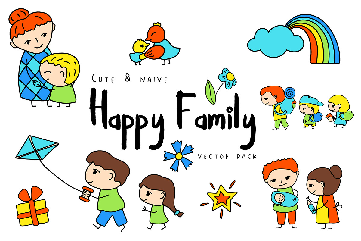 Summer Doodle Kids Clipart + Pattern, a Decorative Illustration by RabbitAndPencil (Photo 1 of 6)