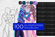 100 GL Couple Poses Procreate Stamps, a Brush Add-On by Selentaori Studio (Thumbnail 1 of 11)