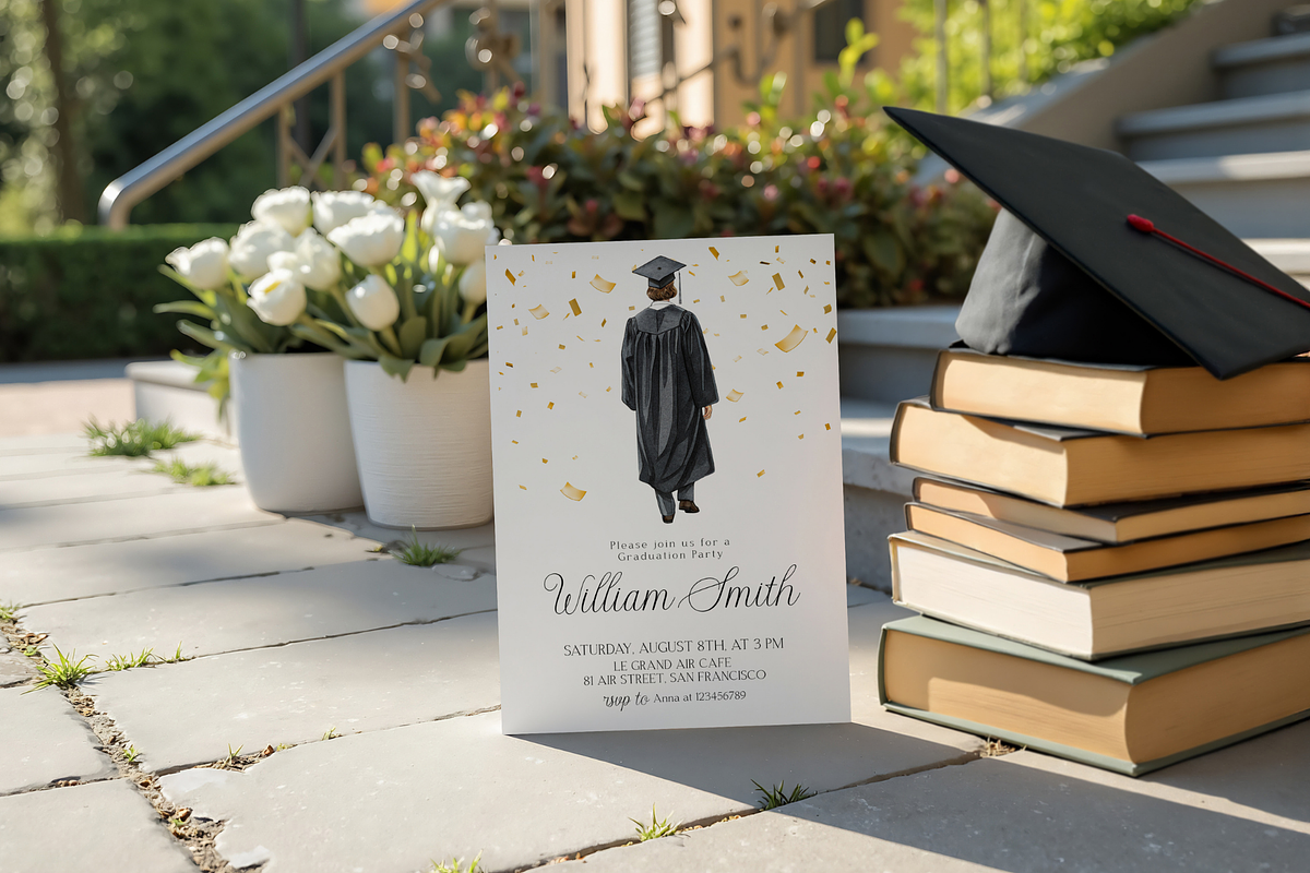 Modern Male Graduate Illustration, an Invitation Template by MockupWizard (Photo 2 of 3)