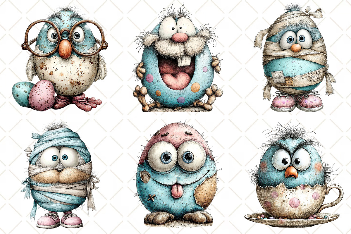 Whimsical Funny Easter Eggs Clipart, an Illustration by Black Bird Studio (Photo 6 of 6)