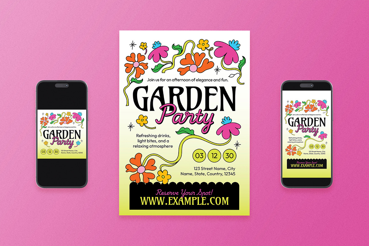 Flat Garden Party Flyer Set, a Flyer Template by Aiyari Graphic (Photo 1 of 3)