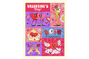 Valentine love groovy characters, a Seasonal Illustration by Buch&Bee