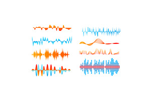 Set of colorful sound waves on white, an Object Illustration by seahorsevector