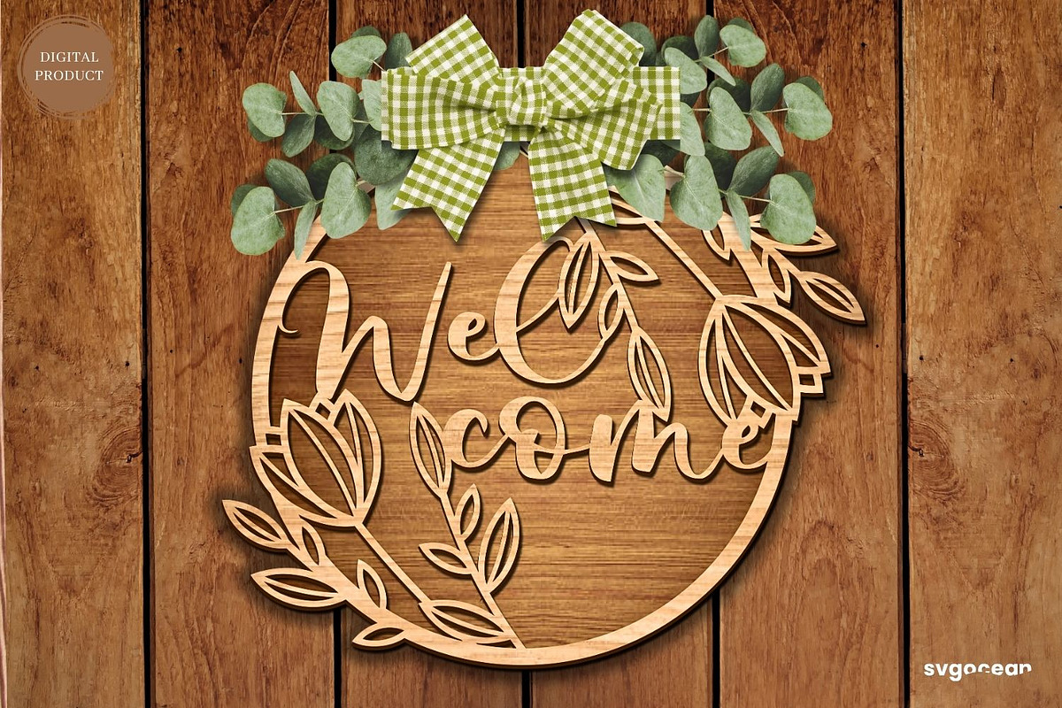 Welcome Floral Door Sign SVG Bundle, a Decorative Illustration by svgocean (Photo 13 of 16)