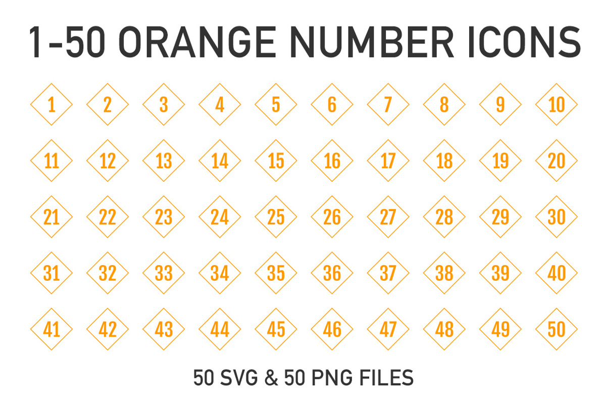 1-50 Orange Outline Cube Numbers, an Icon by Designs By Alfredo