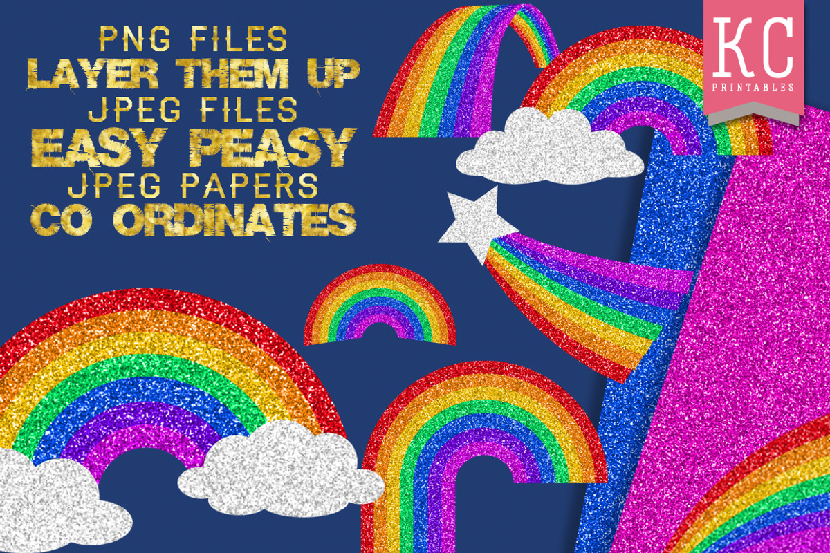 Glitter Rainbows clip art & papers, a Texture Illustration by Katy Clemmans (Photo 5 of 5)
