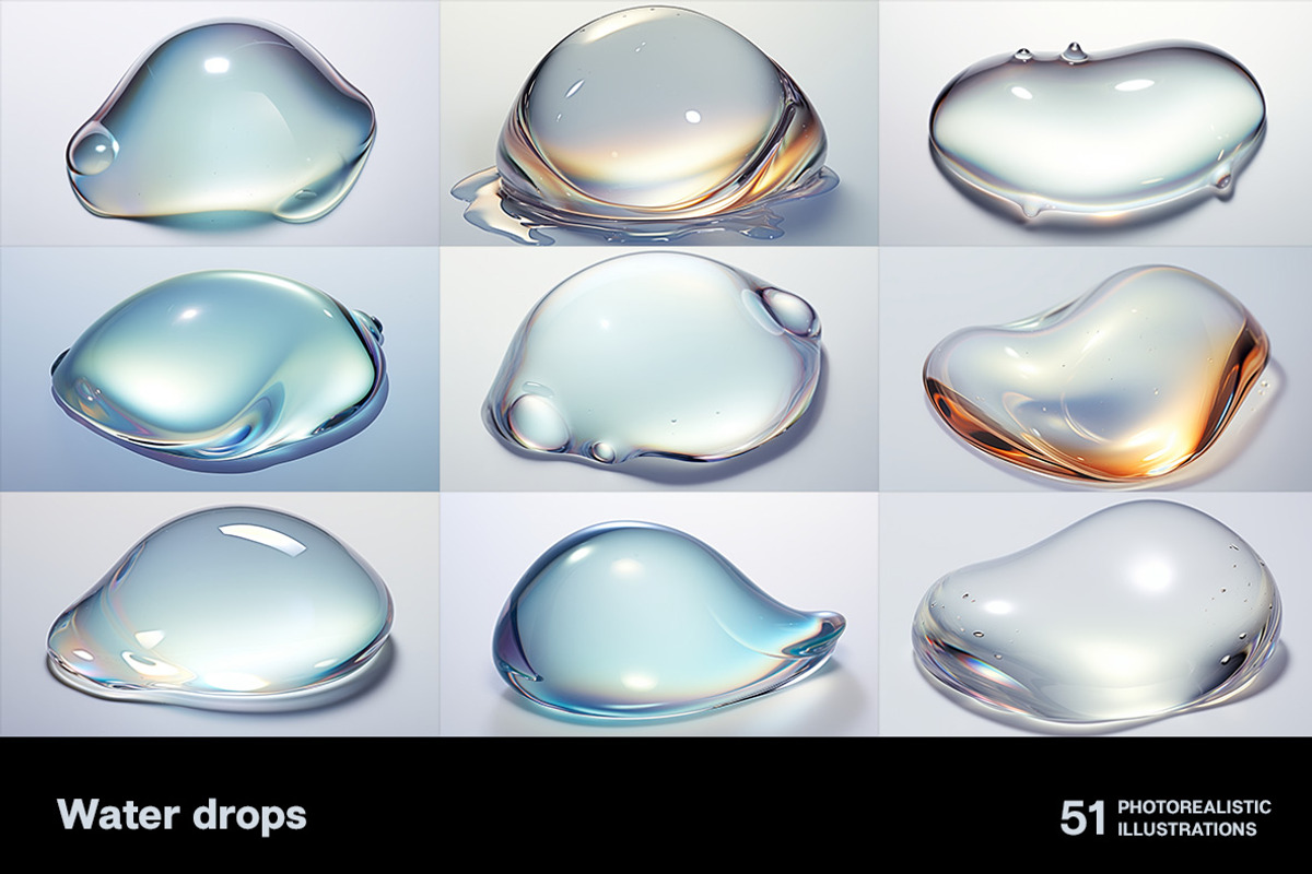 Water drops. 51 images, an Object Illustration by Handmadefont (Photo 8 of 12)