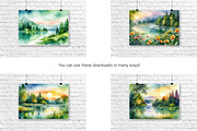 Watercolor Lake Landscapes Set 2, a Decorative Illustration by Kat's Artful Creations (Thumbnail 2 of 10)