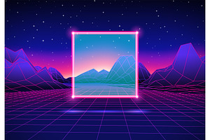 Retro futuristic landscape with