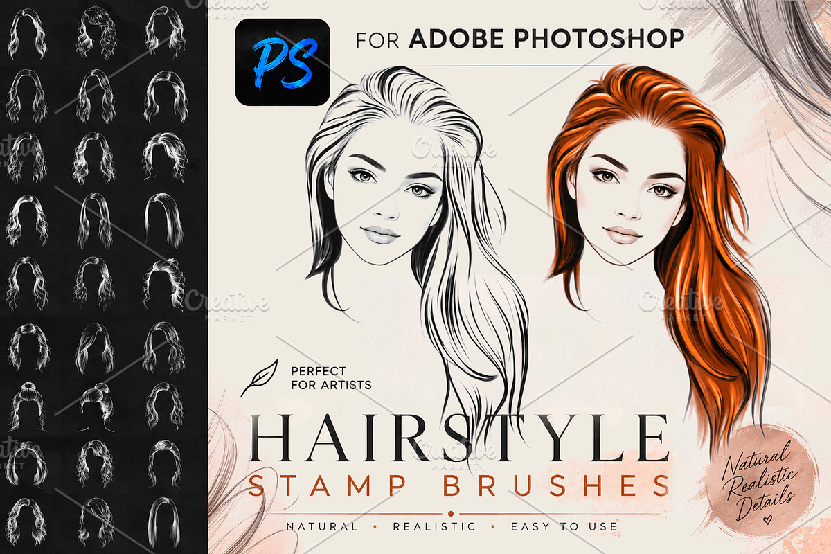 Photoshop Hairstyle Stamp Brushes, a Brush Add-On by sundrameda (Photo 2 of 6)