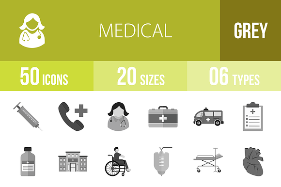 50 Medical Greyscale Icons