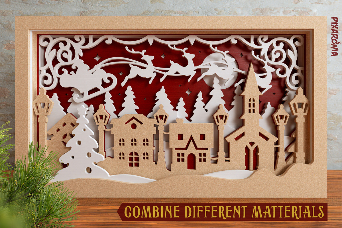 Christmas Village 3D Layered SVG Cut, an Illustration by pixaroma (Photo 12 of 16)