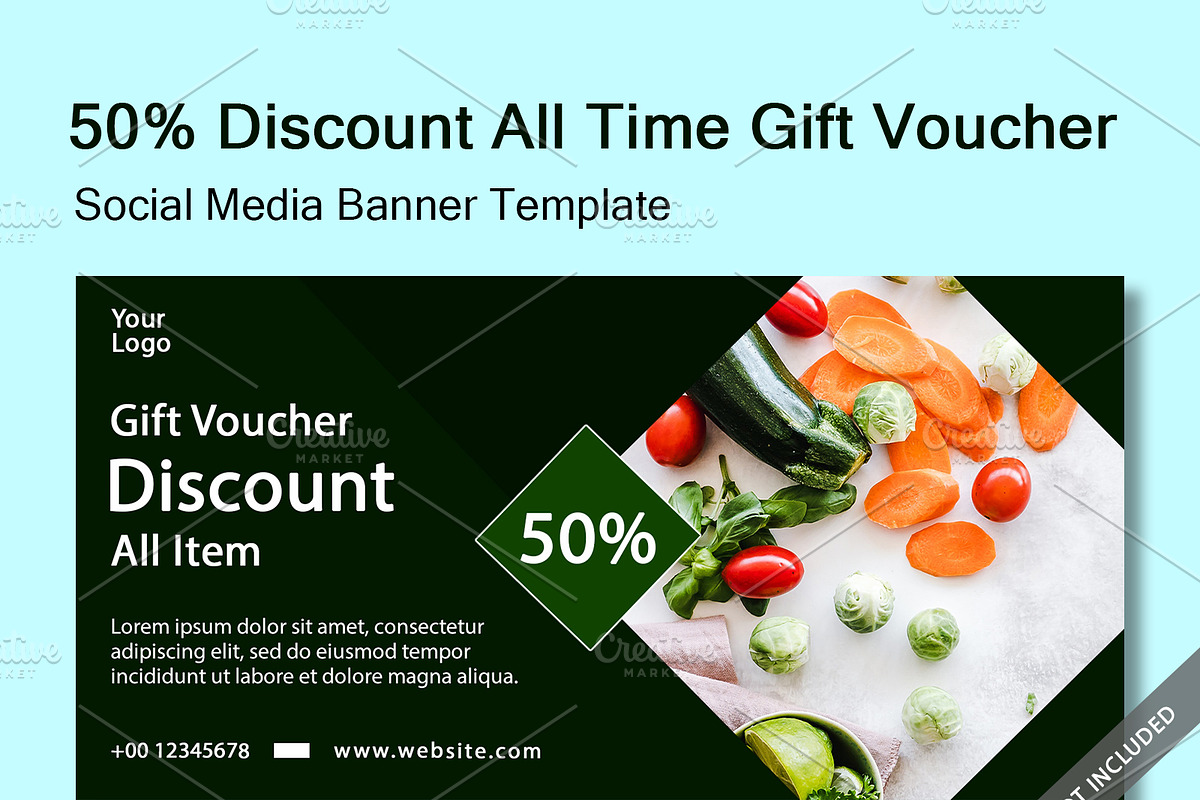 50% gift voucher social media banner, a Social Media Template by As Studio (Photo 1 of 3)
