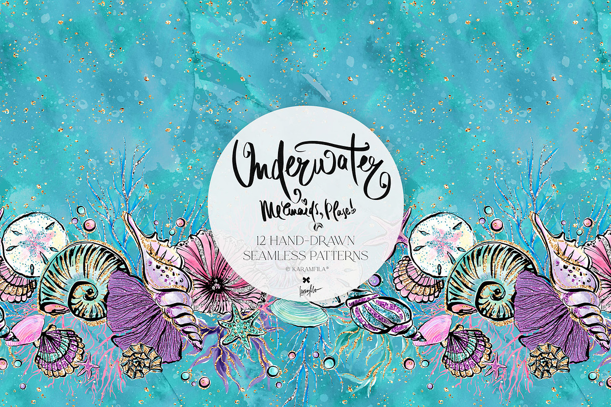 Underwater Glitter Seamless Patterns, a Pattern Graphic by KaramfilaS (Photo 11 of 15)