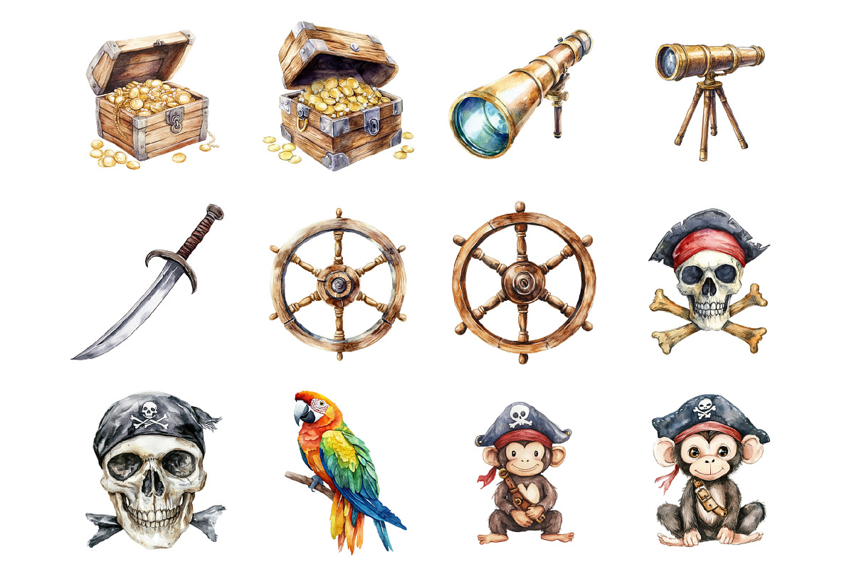 Watercolor Pirate Clipart, an Illustration by Design Market (Photo 3 of 3)