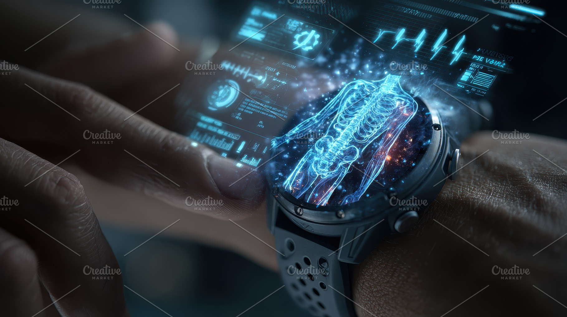 Smartwatch displaying human body sca, a Photo by Pixeness Studio