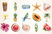 Watercolor Tropical Summer Clipart, an Illustration by Rose Art (Thumbnail 2 of 7)