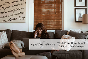 Woman working from home stock photo containing black woman and african