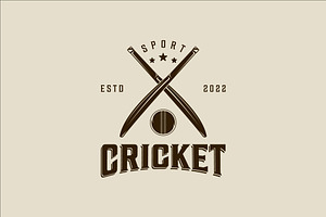cricket sport logo vintage vector, a Branding & Logo Template by zyxroun shop