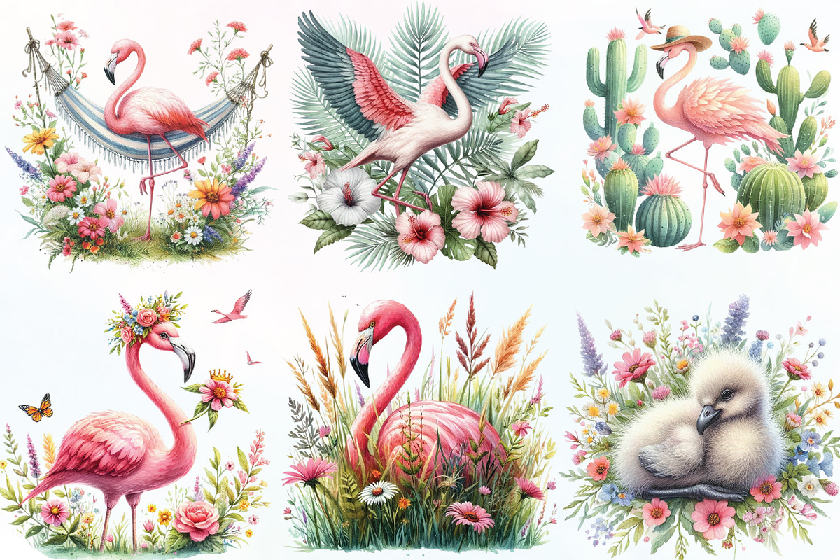Summer Flamingo Garden Clipart, an Illustration by CraftArtStudio (Photo 3 of 6)