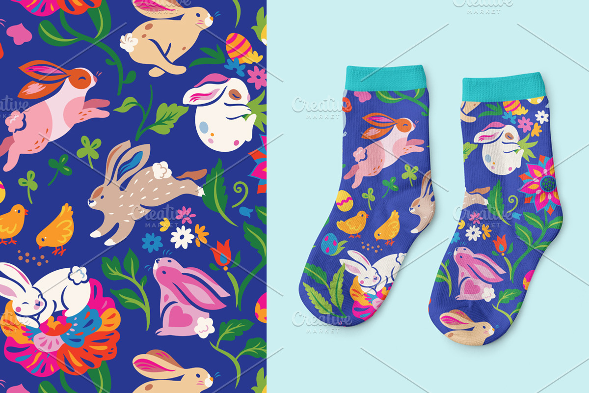Folk Garden Easter Bunnies, a Pattern Graphic by PenguinHouse (Photo 2 of 6)