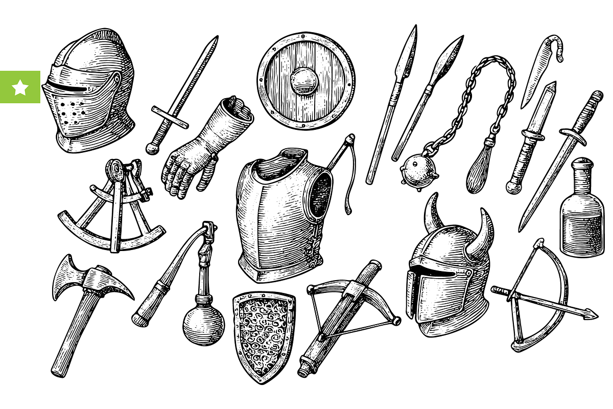 Medieval Warrior Armor & Weapons Set, an Object Graphic by RT Studio