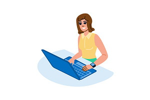 Smiling freelancer working on laptop, a Person Illustration by pikepicture