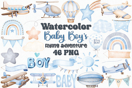 Watercolor Baby Boy Flying Clipart
