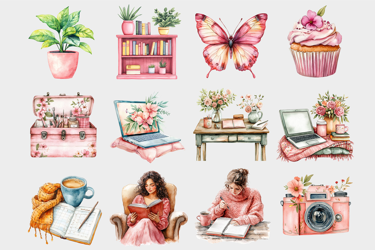 Watercolor Pink Planner Clipart, a Seasonal Illustration by Design Market (Photo 4 of 5)