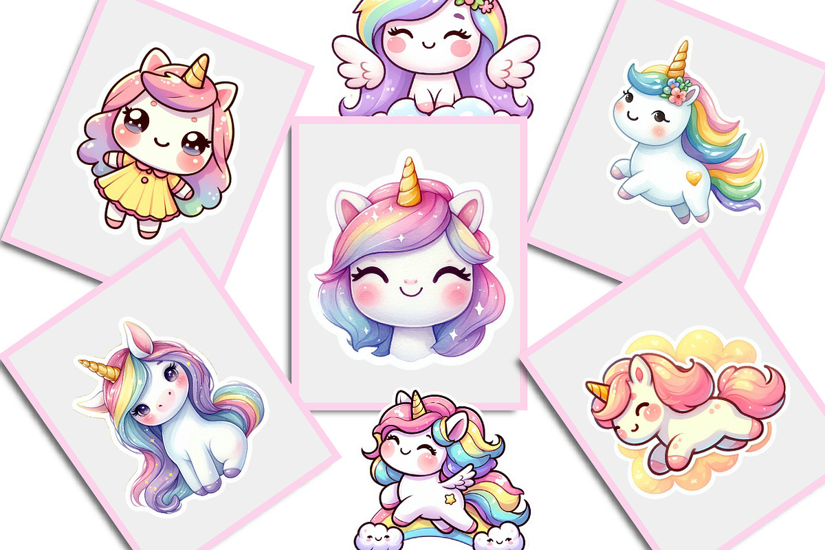 Kawaii Unicorn Stickers Clipart, an Illustration by Creative Art (Photo 4 of 9)