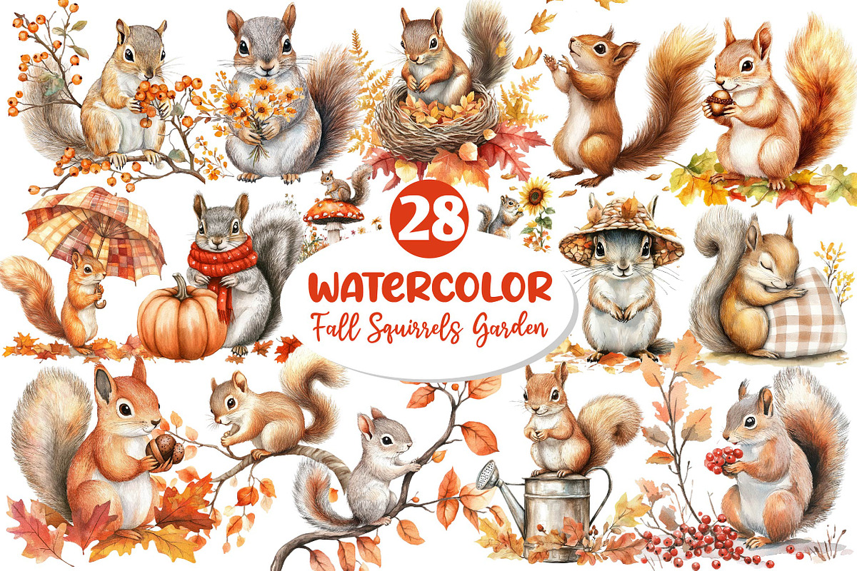 Fall Squirrels Garden Clipart, an Illustration by Dream Creation (Photo 1 of 6)