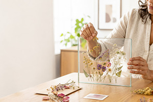 Woman arranging dried pressed flower, a Photo by Dvoevnore photos