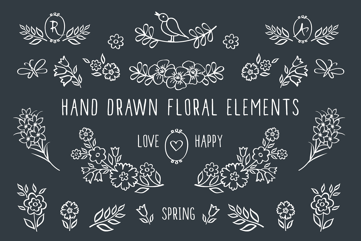 Hand drawn floral elements, a Decorative Illustration by Tkoko vectors & patterns (Photo 1 of 8)