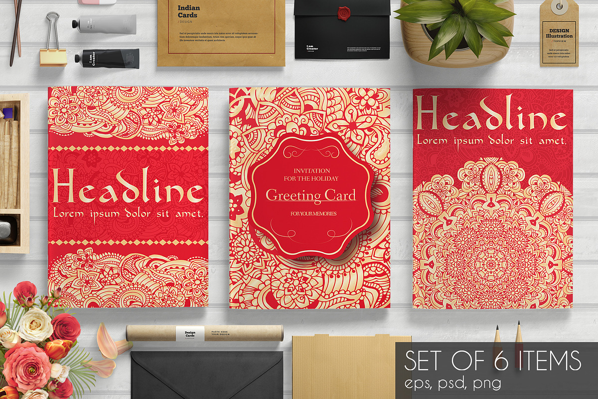 Set of Indian country ornament cards, a Brochure Template by LineTale (Photo 1 of 2)