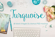 Turquoise - 18 stock images + a PSD, a Product Mockup by Kreanille Design (Thumbnail 1 of 2)