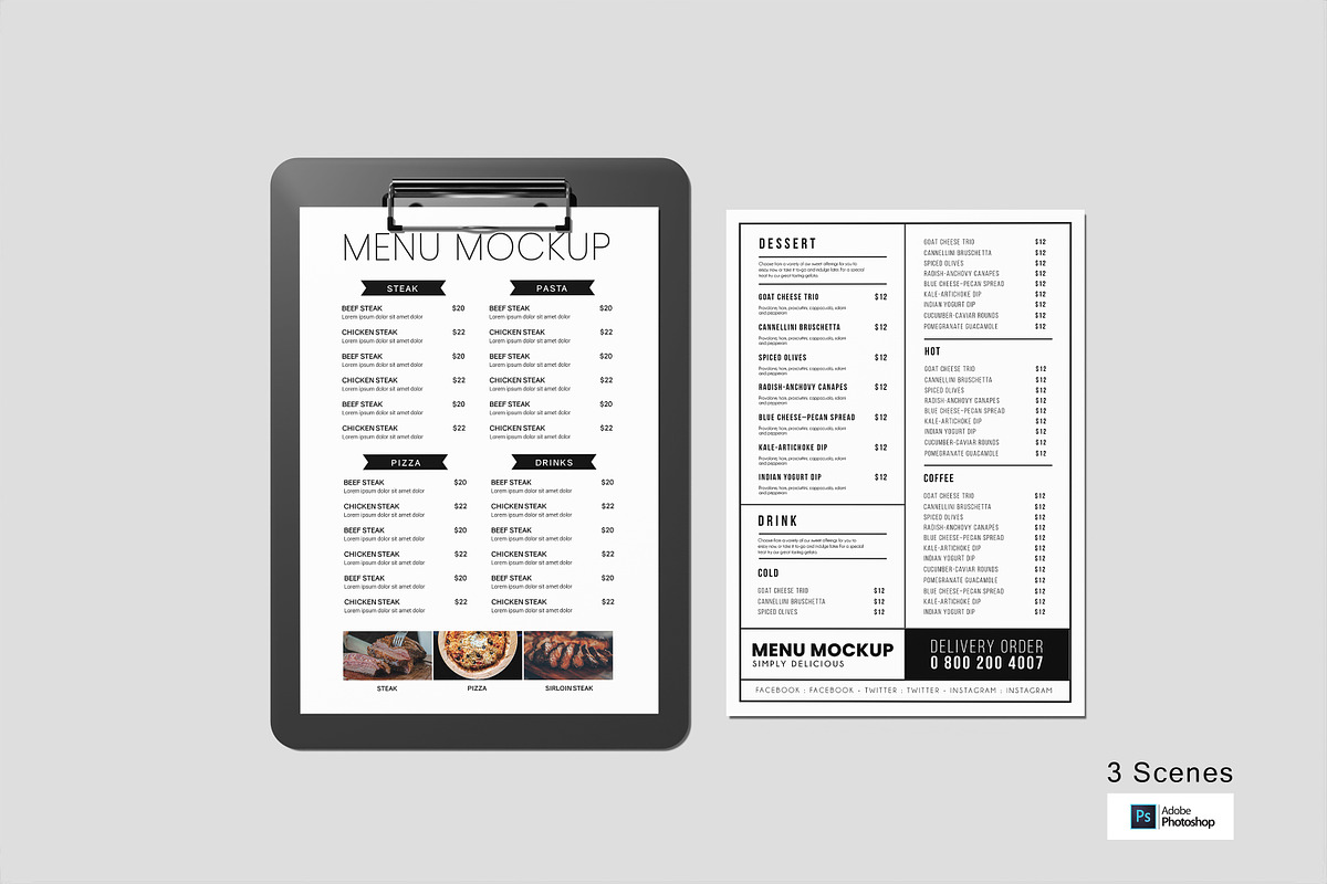 Restaurant Menu Mockups, a Books & Magazine Mockup by Alhaytar (Photo 1 of 3)