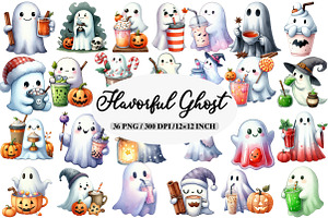 Cute Ghost Drinking Drink Clipart, an Illustration by Daily.Designs