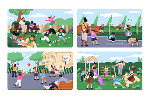 Happy kids playing on playground set, a Person Illustration by PaperTrident
