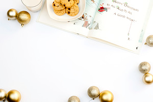 Christmas cookies holiday flat lay featuring white background, product